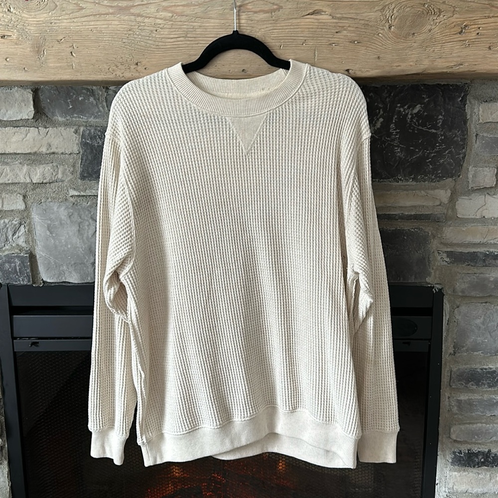 Aerie Cream Long Sleeve Waffle Knit Top